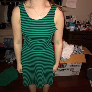 Blue and green striped dress